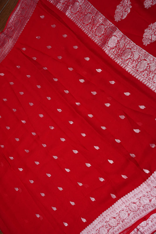 Pure Khaddi Chiffon Banarasi Silk Saree β Red |Silk Mark Certified