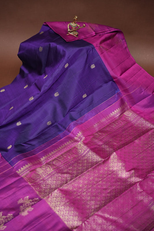 Deep Purple & Pink Pure Kanchipuram Silk Saree|Silk Mark Certified