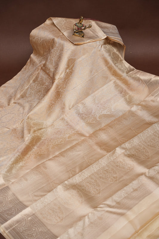 Ivory Pure Kanchipuram Silk Saree|Silk Mark Certified|Silk Mark Certified