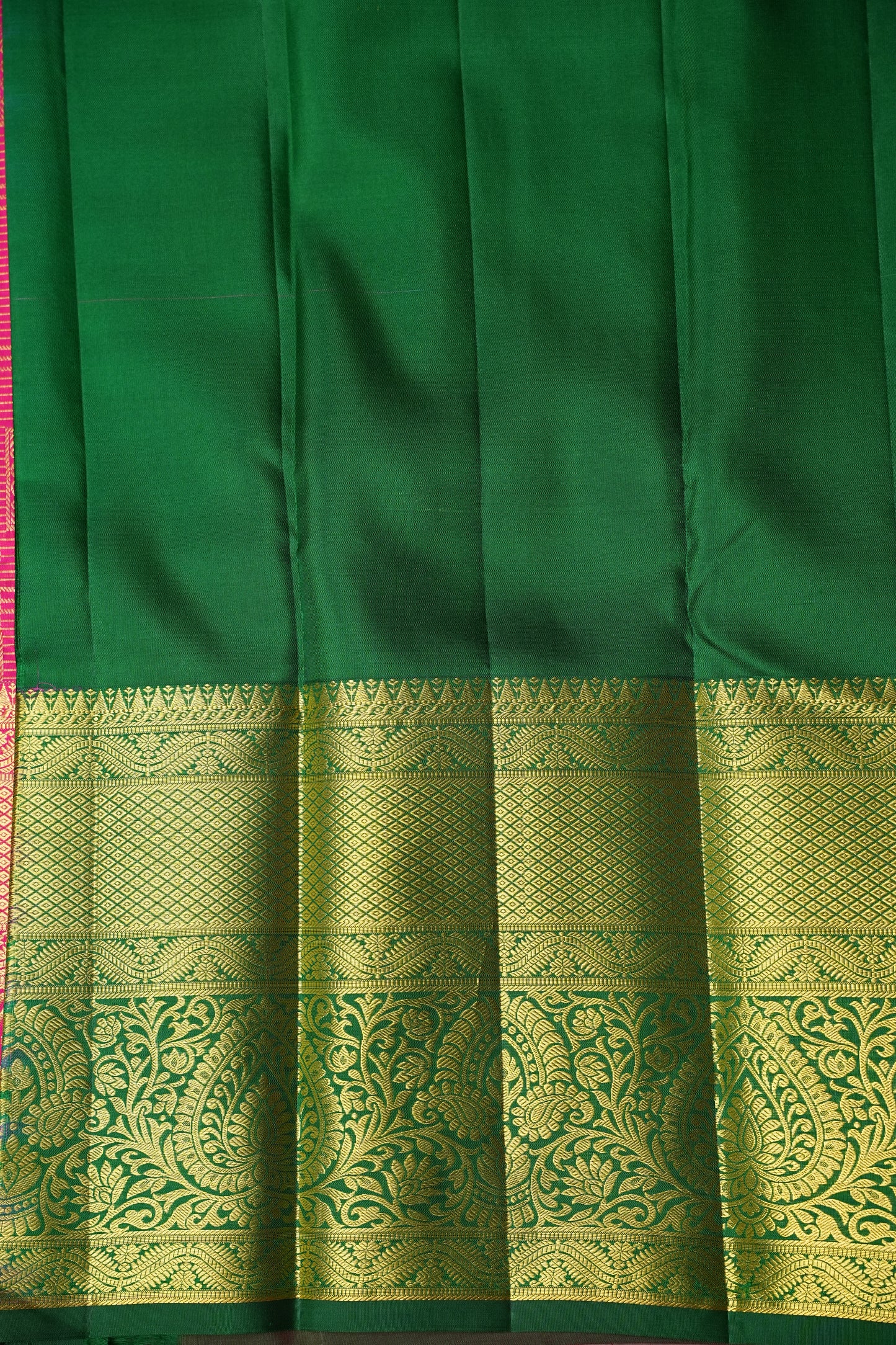 Hot Pink & Green Statement Pure Kanchipuram Brocade Silk Saree|Silk Mark Certified