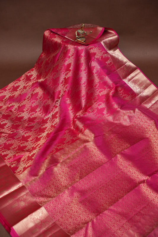 Pink Pure Kanchipuram Brocade Silk Saree|Silk Mark Certified