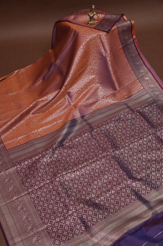 Kanchivaram Semi Silk Saree - Copper with Deep Purple