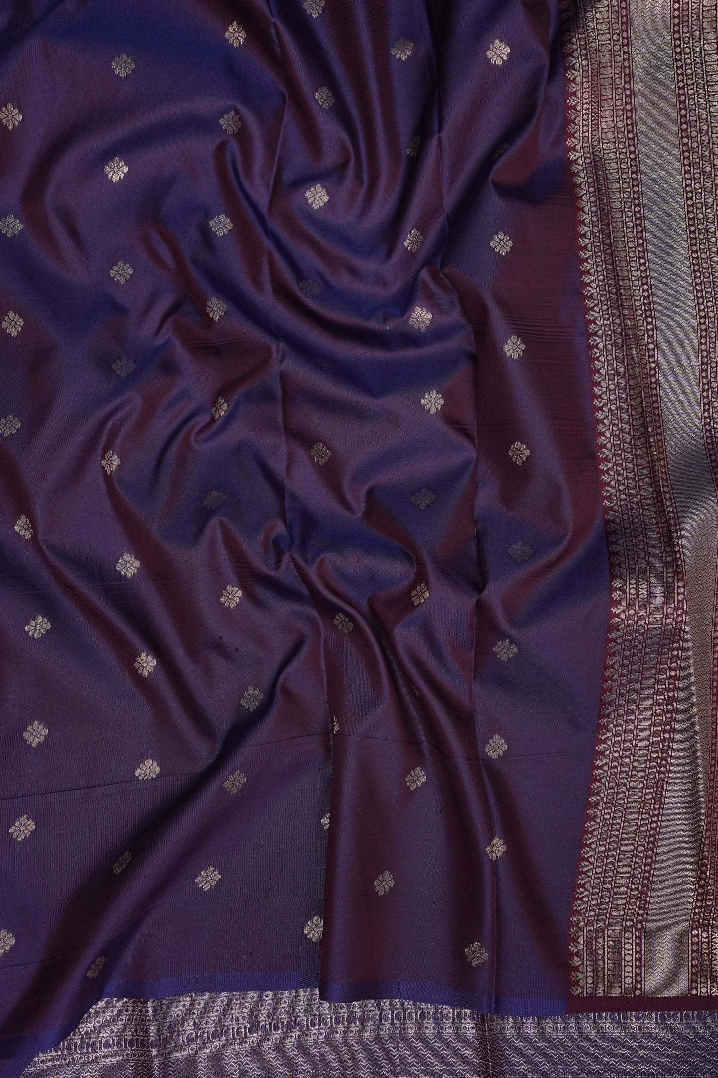 Kanchivaram Semi Silk Saree - Copper with Deep Purple