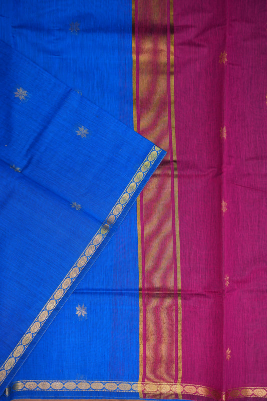 Maheshwari Silk Cotton Saree | Blue With Pink