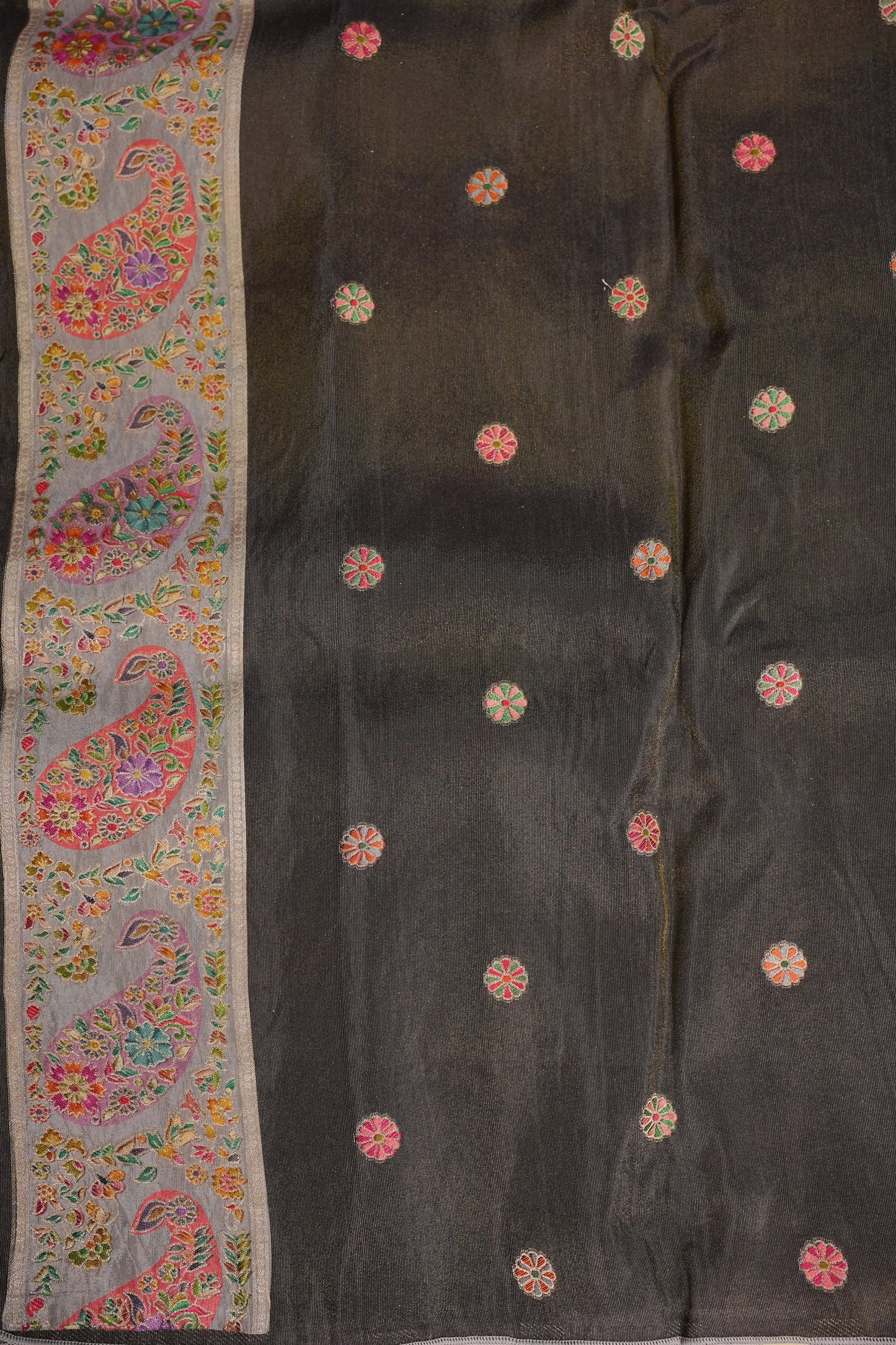 Kashmiri Pashmina Mellow Tissue Saree - Soft Grey