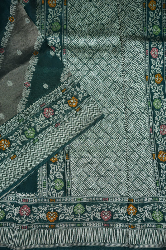 Mellow Tissue & Banarasi Fusion Saree with Meenakari Detailing – Teal Green