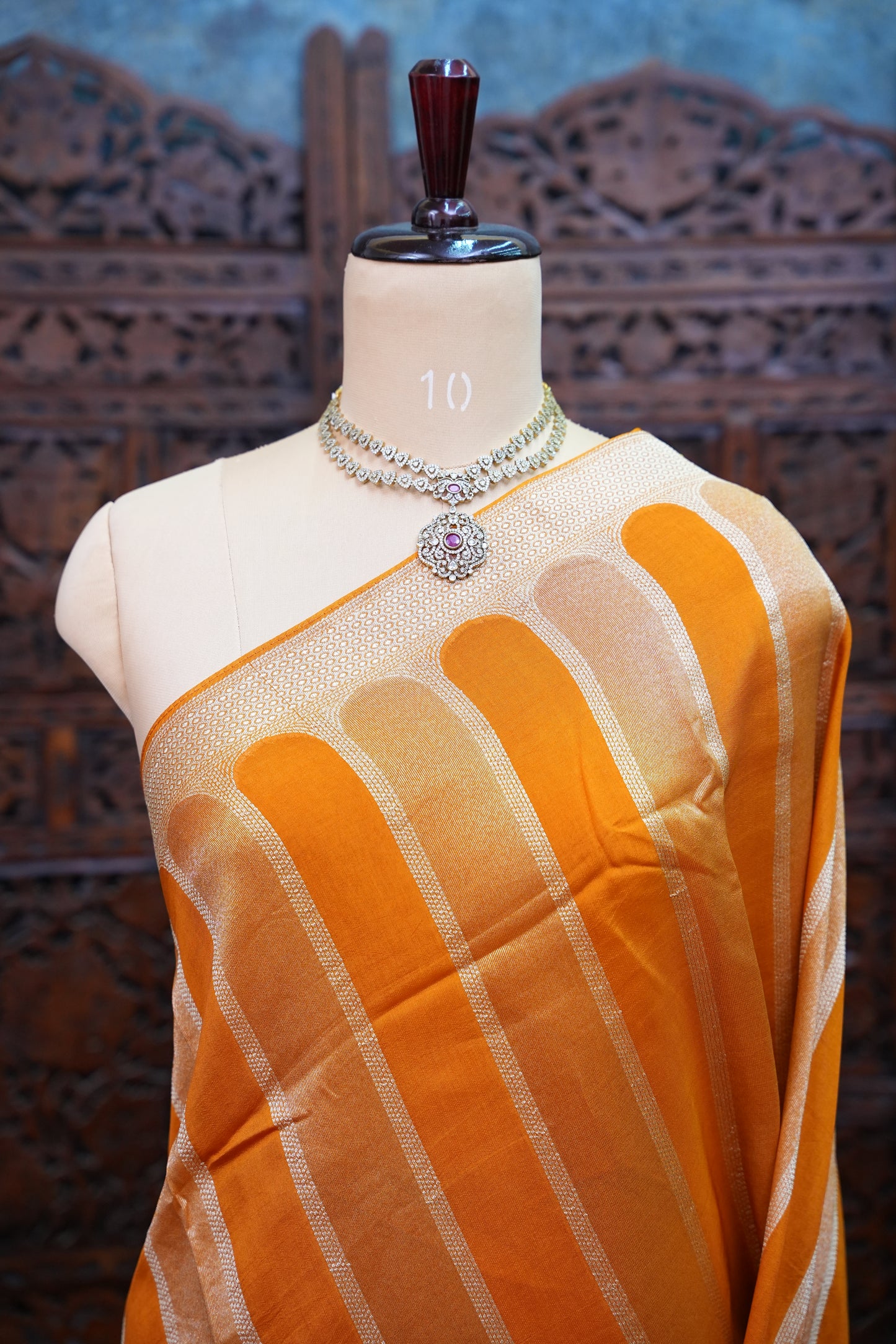 Mellow Tissue & Banarasi Fusion Saree with Meenakari Detailing – Mustard Yellow