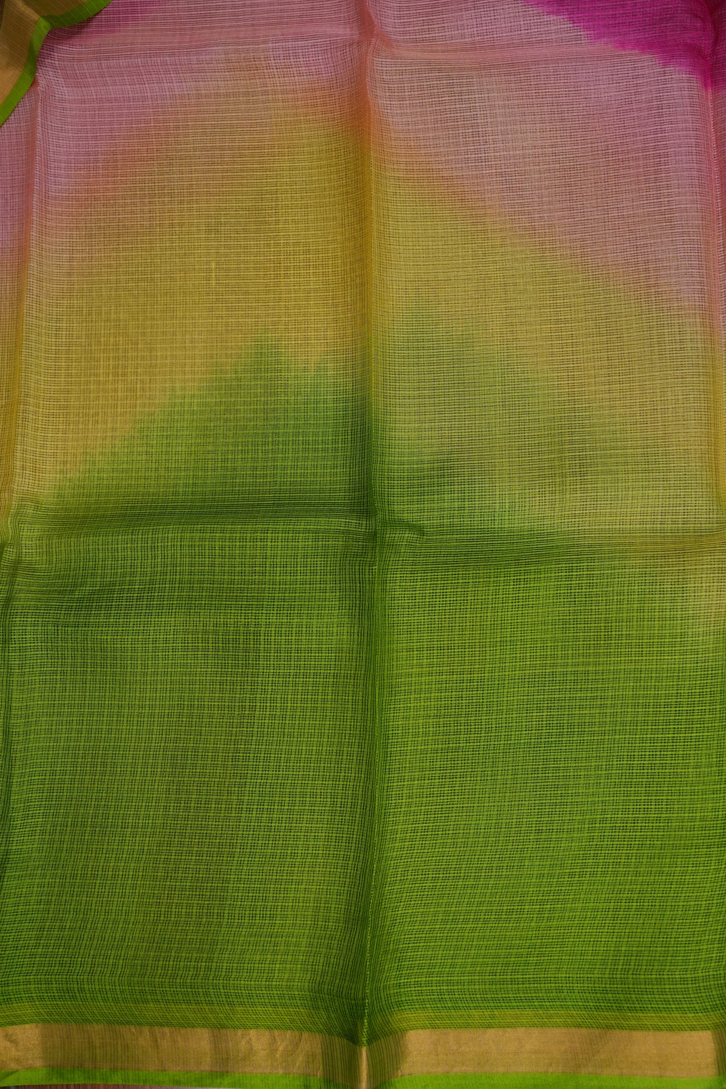 Silk Kota Multicolor Saree - Lime Green, Peach & Pink Blend