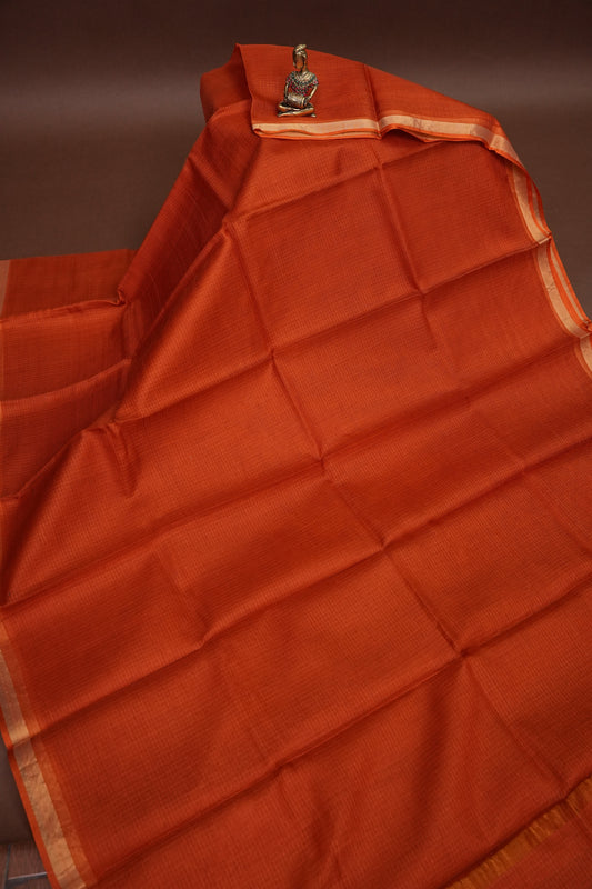 Silk Kota Plain Saree - Burnt Orange