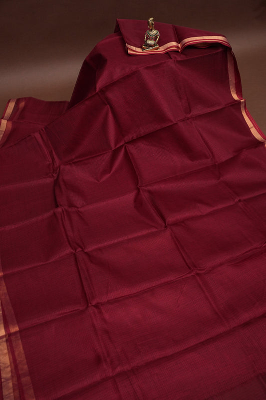 Silk Kota Plain Saree - Maroon