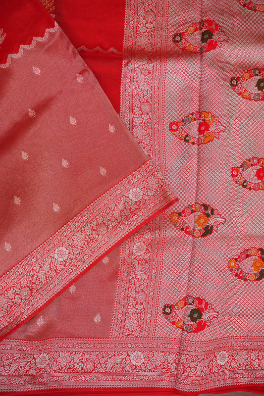 Mellow Tissue & Banarasi Fusion Saree with Meenakari Detailing – Red