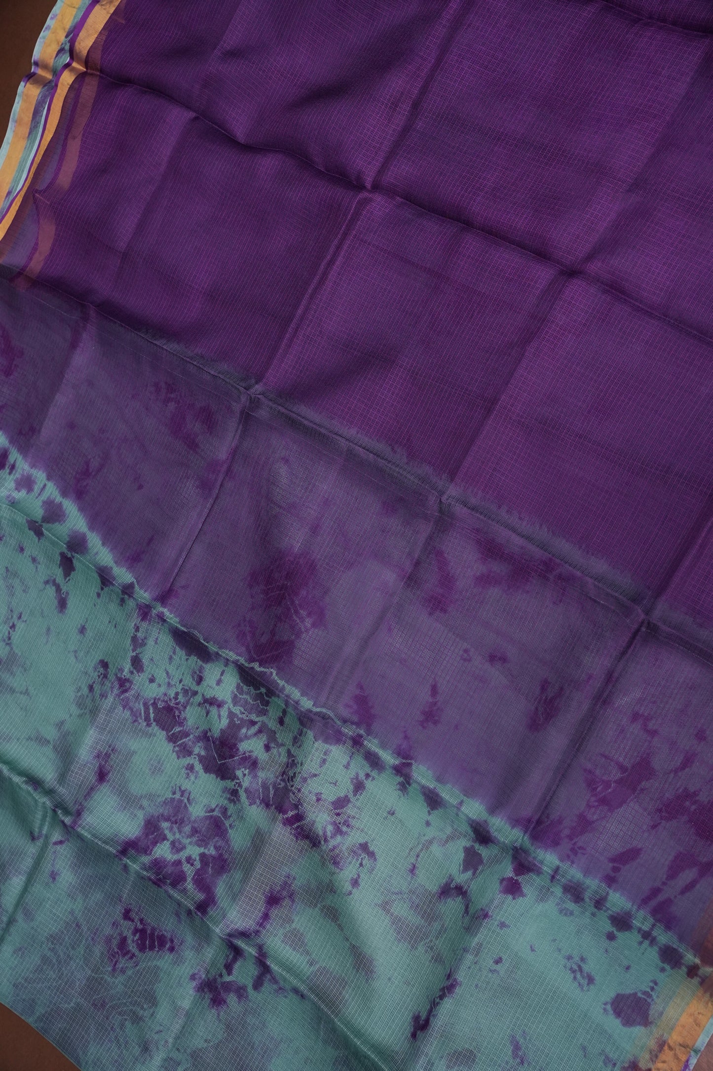 Silk Kota Shibori Tie & Dye Saree - Blue & Aubergine Purple