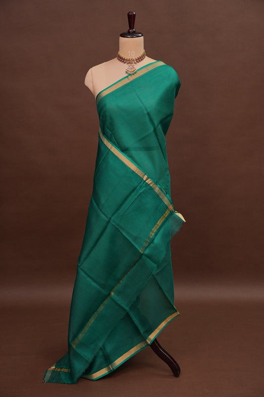 Silk Kota Plain Saree - Teal Green