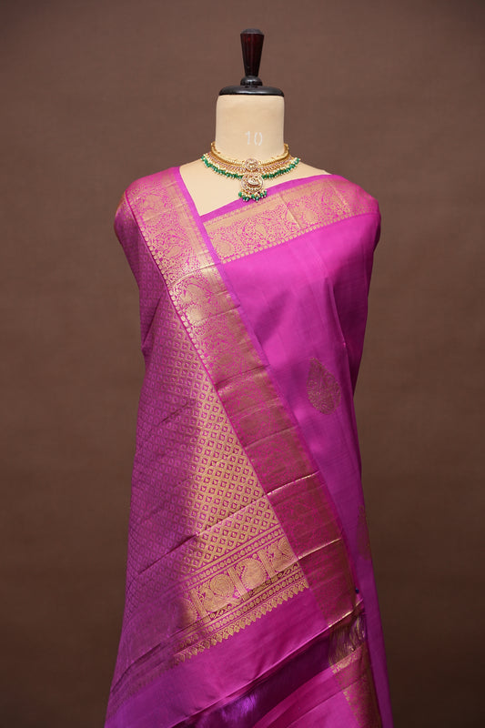 Pink & Gold Zari Pure Kanchipuram Silk Saree|Silk Mark Certified