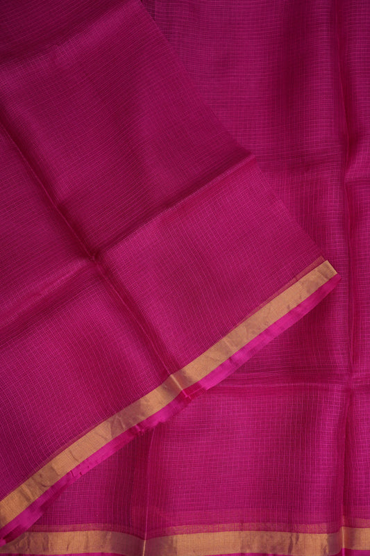 Silk Kota Plain Saree - Dark Pink