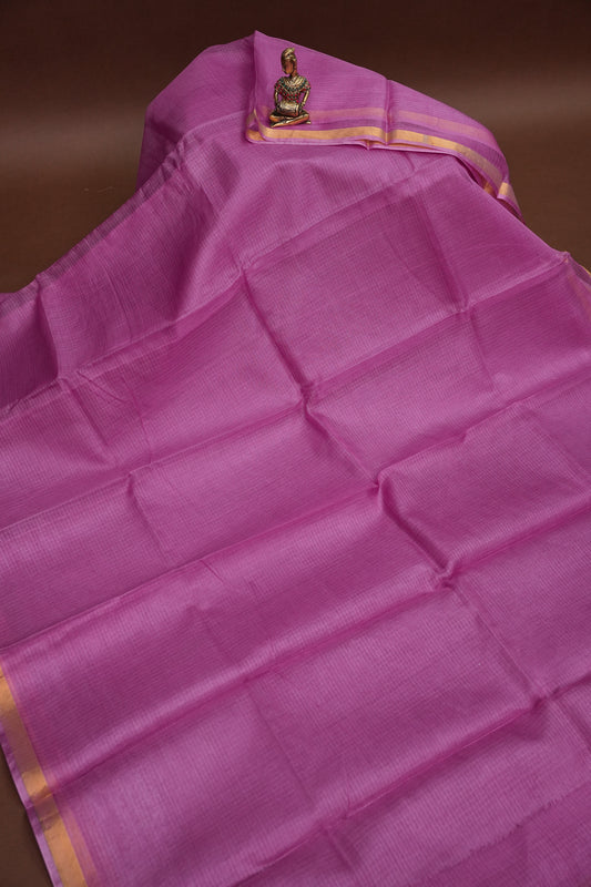 Silk Kota Plain Saree - Candy Pink
