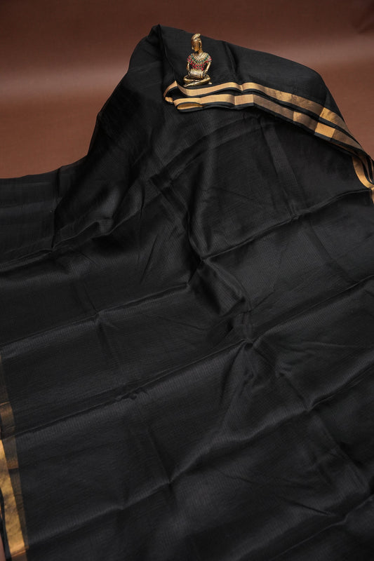 Silk Kota Plain Saree - Black