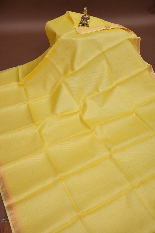 Silk Kota Plain Saree - Lemon Yellow