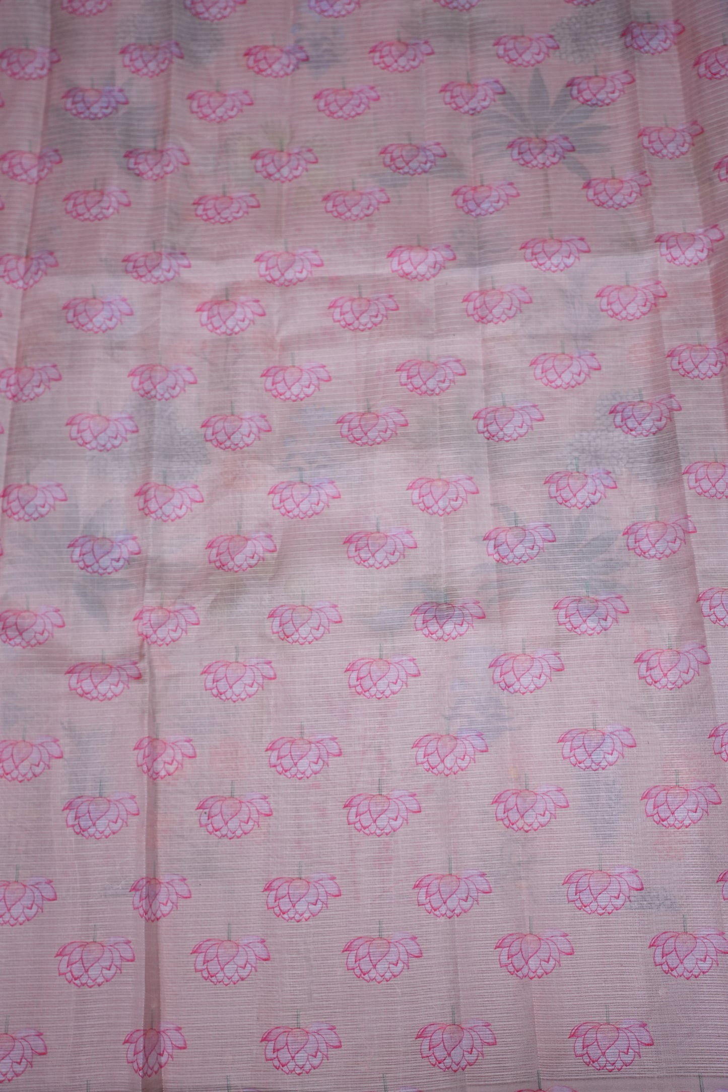 Kota Checks Saree with Botanical Digital Print – Blush Pink