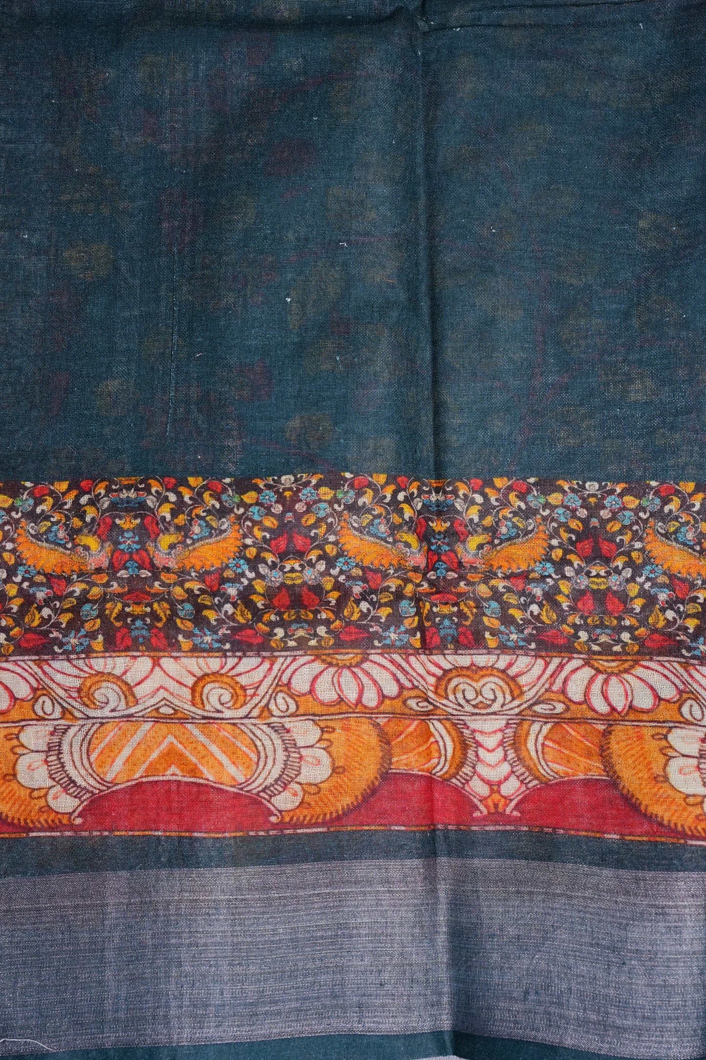 Digital Printed Pure Linen Saree - Elephant Grey