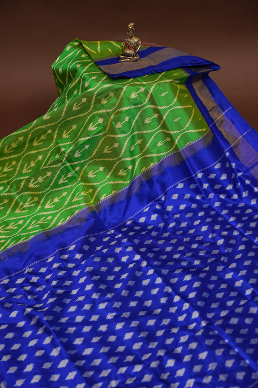 Pure Ikkat Soft Silk Saree - Green & Blue