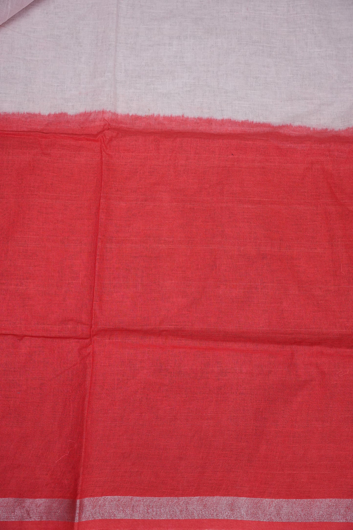 Hand Embroidery Pure Linen Saree with Tissue Border - Red & White Ombre