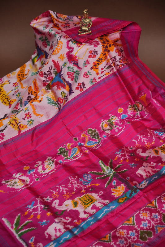 Pure Ikkat Soft Silk Saree - Pink with Multicolour