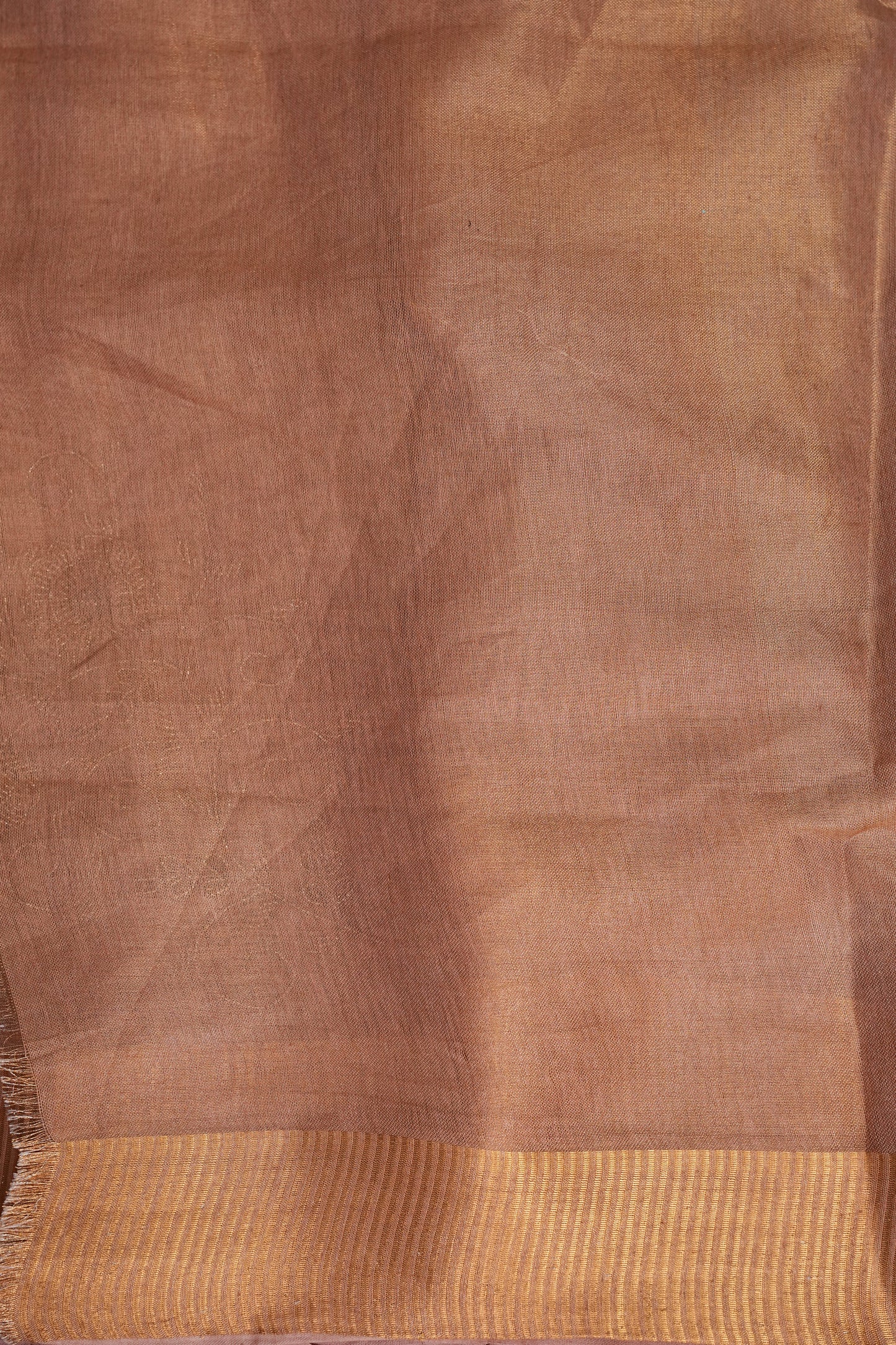 Hand Embroidered Pure Tissue Linen Silk Saree - Pinkish Peach