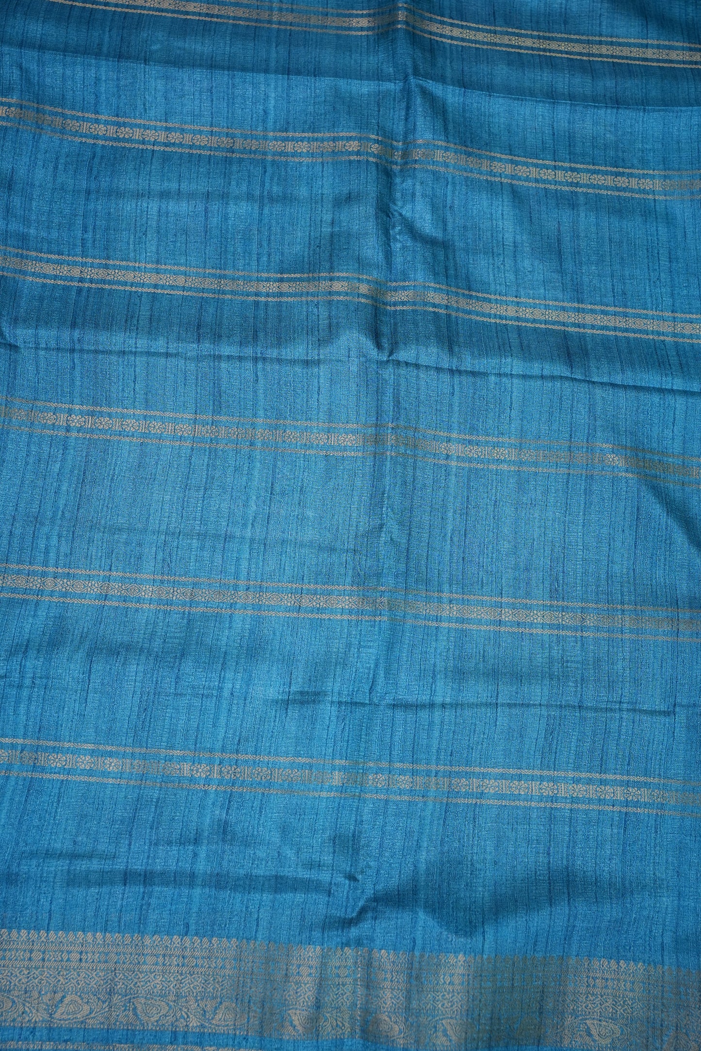 Semi Tussar Saree – Sky Blue & Sage Green with Heritage Digital Print