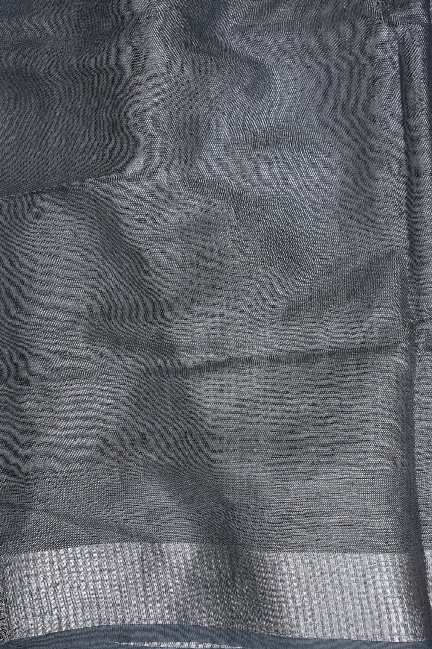 Hand Embroidered Pure Tissue Linen Silk Saree - Silver grey