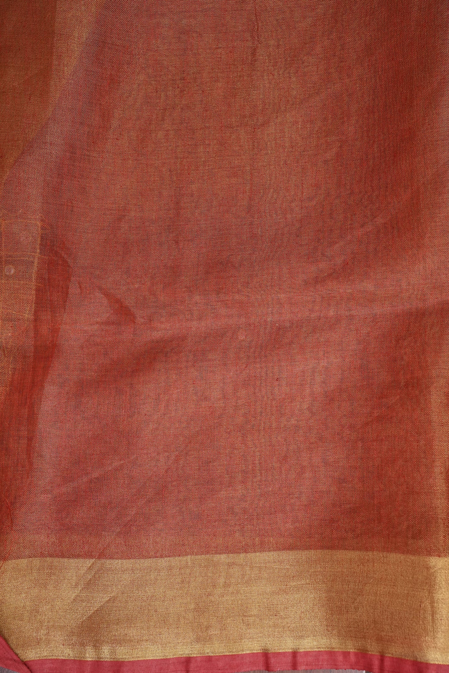 Hand Embroidered Pure Tissue Linen Silk Saree - Peach Orange