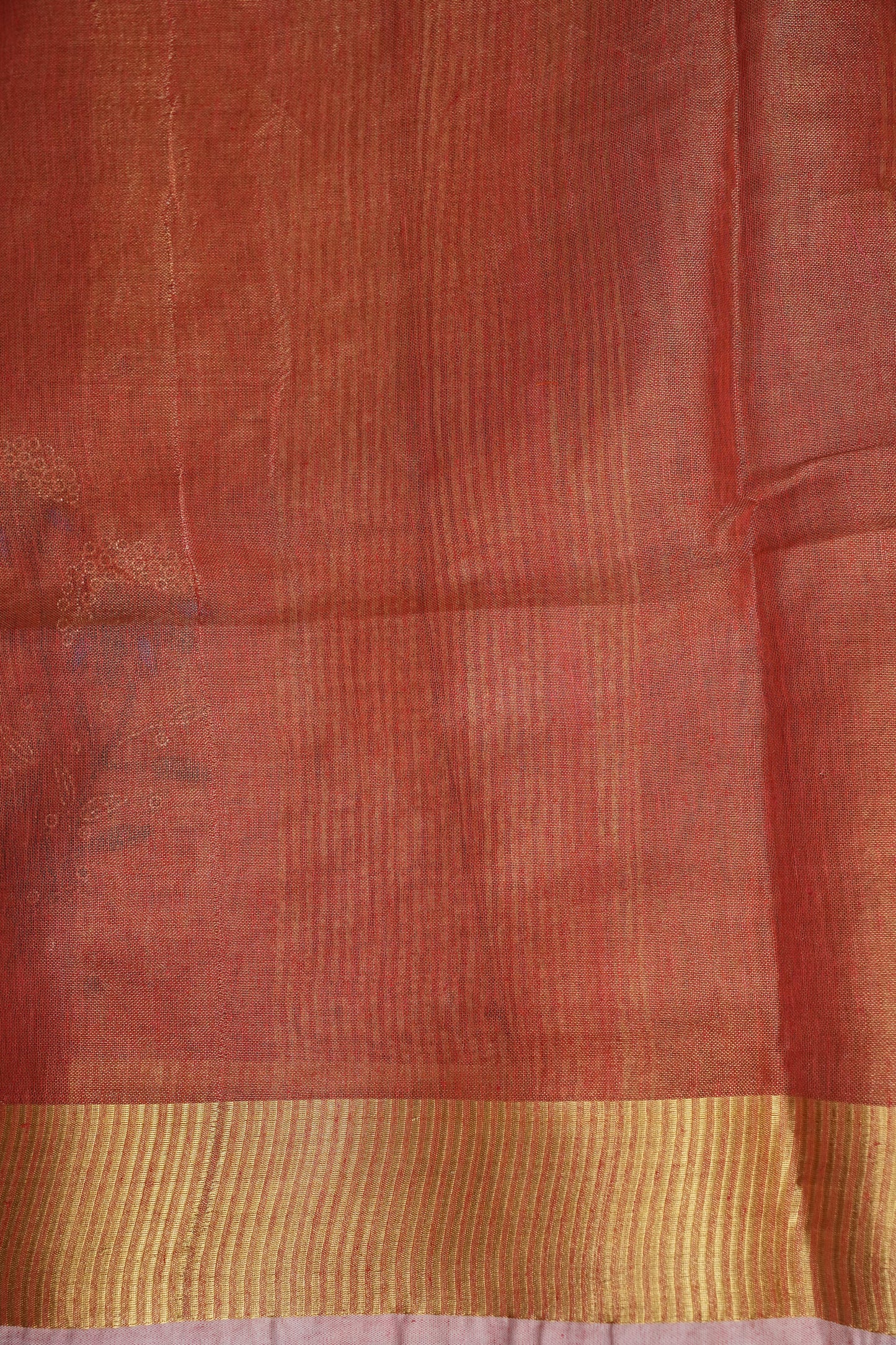 Hand Embroidered Pure Tissue Linen Silk Saree - Dark Peach
