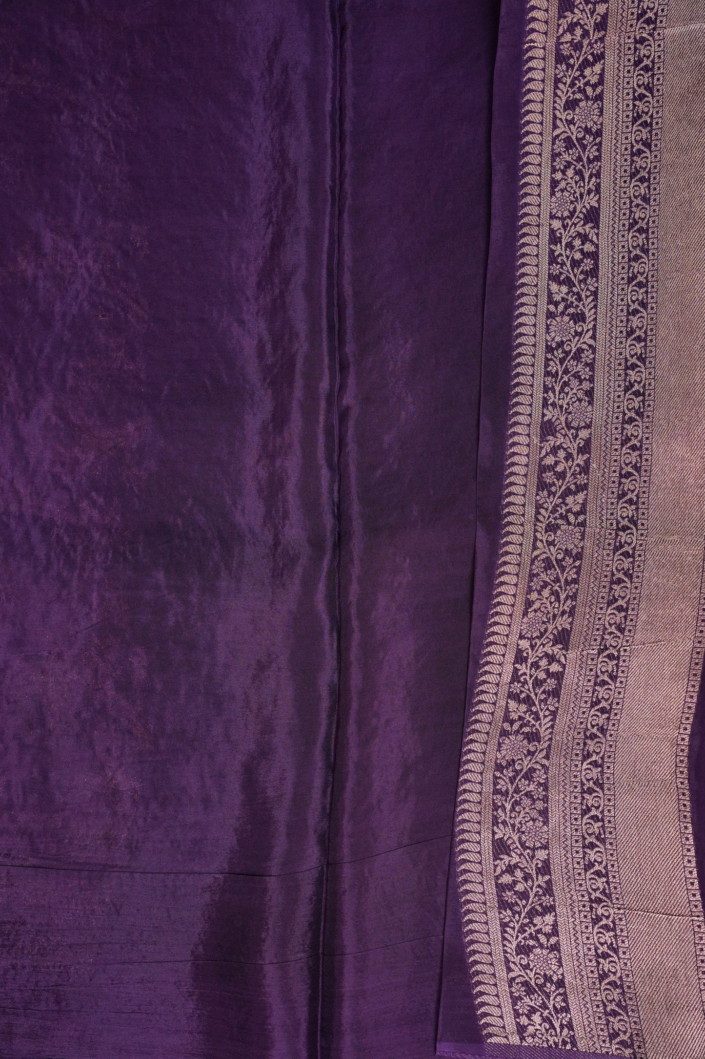 Banarasi Silk Saree - Deep Violet Purple with Gold Zari Floral Weave