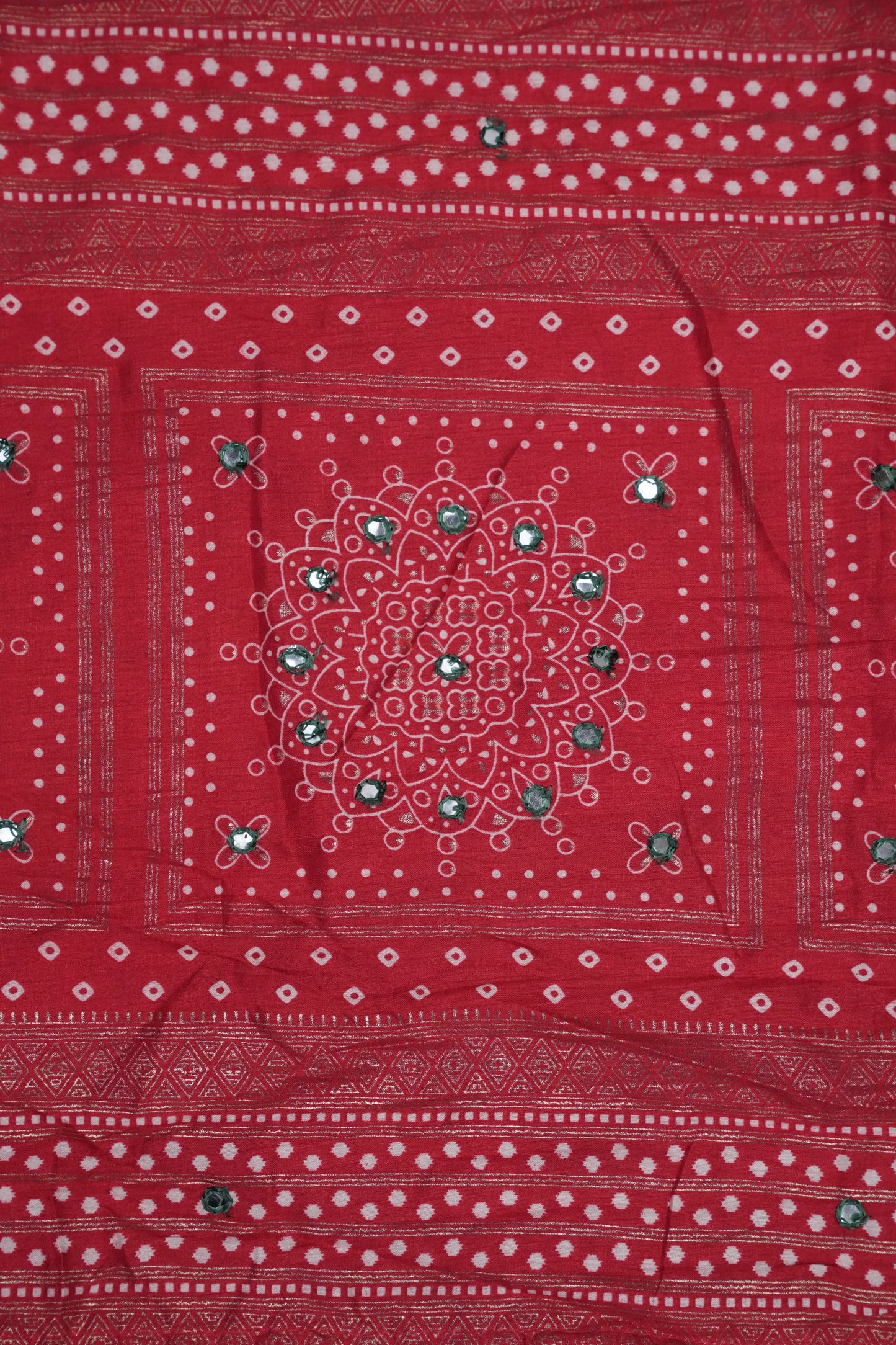 Bandhini Digital Print Semi Silk Saree - Bottle Green and Red
