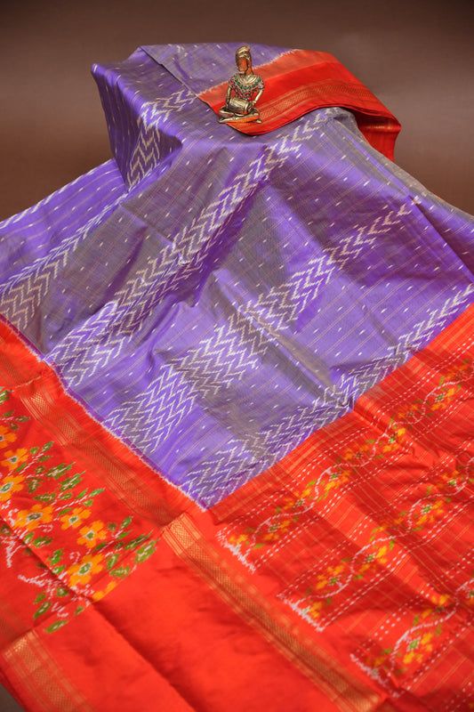 Pure Ikkat Soft Silk Saree - Lavender & Orange