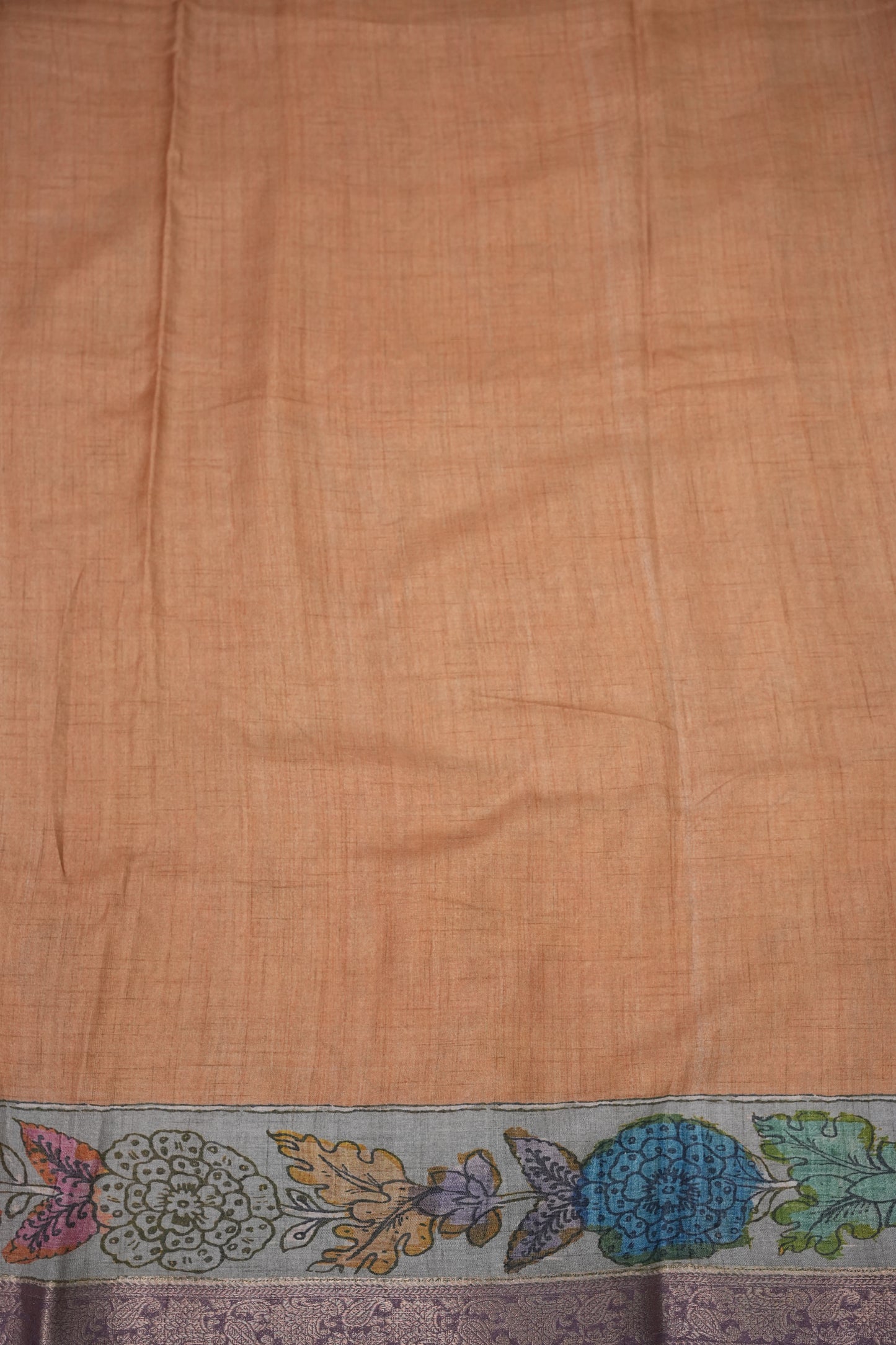 Linen Tussar Saree with Kalamkari Digital Print – Lilac Krishna Theme