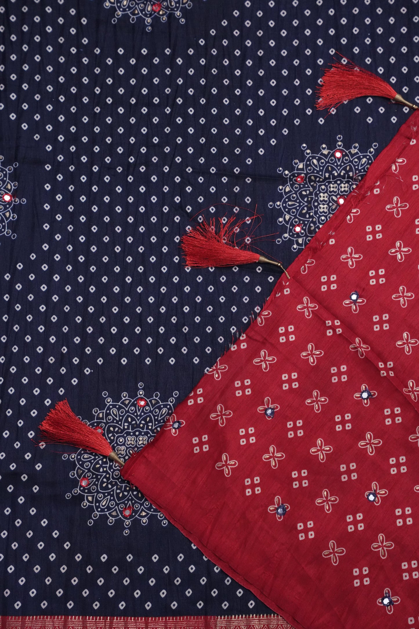 Bandhini Digital Print Semi Silk Saree - Blue and Red