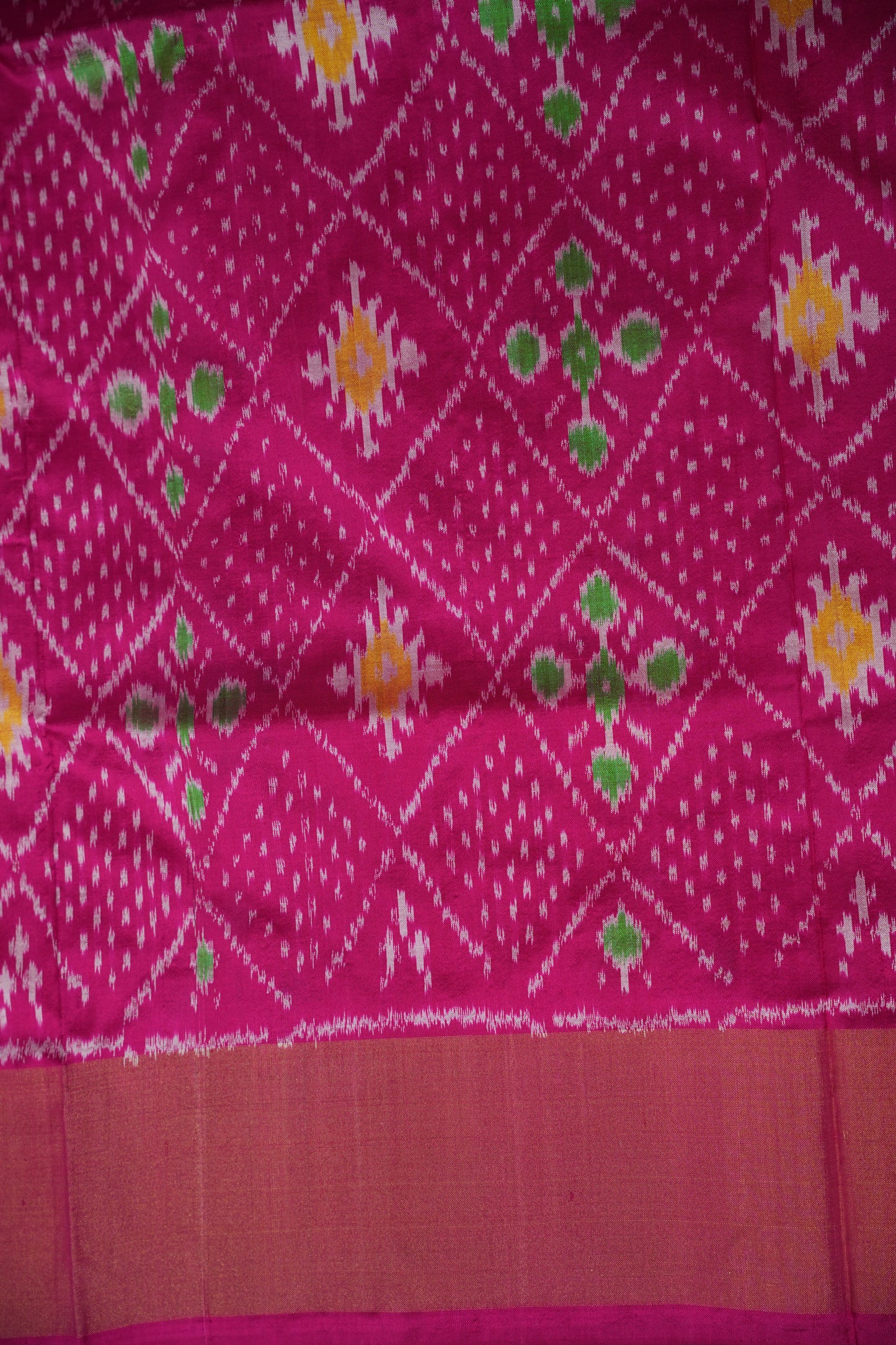 Pure Ikkat Soft Silk Saree - Parrot Green & Pink
