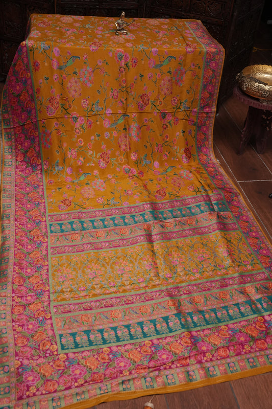 Kashmiri Pashmina Story Telling Saree - Mustard Yellow