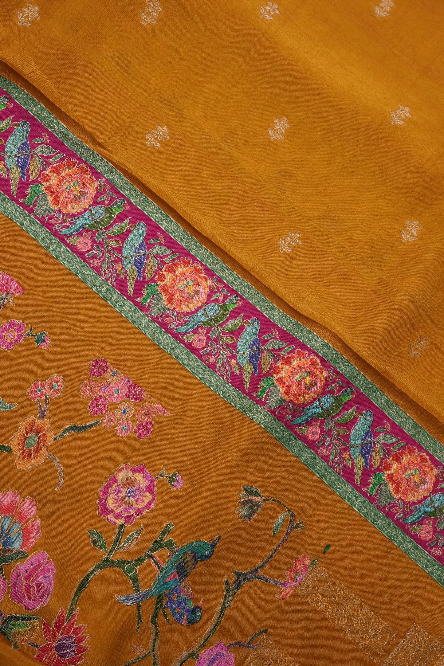 Kashmiri Pashmina Story Telling Saree - Mustard Yellow