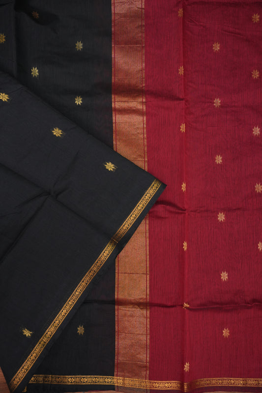 Maheshwari Silk Cotton Saree|Black & Red