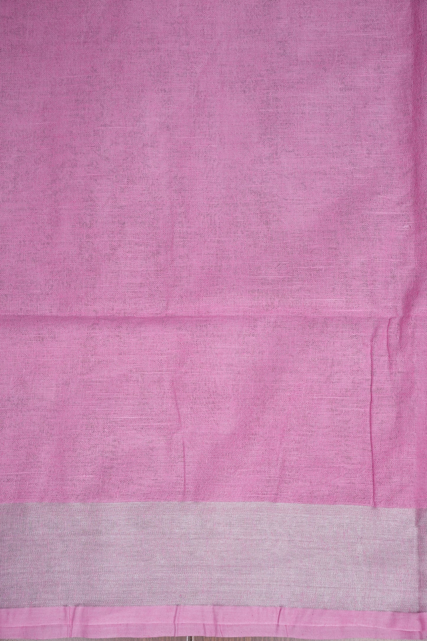 Pure Linen Saree – Soft Baby Pink with Silver Zari Stripes