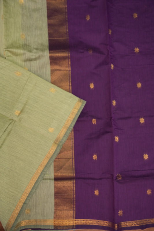 Maheshwari Silk Cotton Saree|Sage Green and Purple