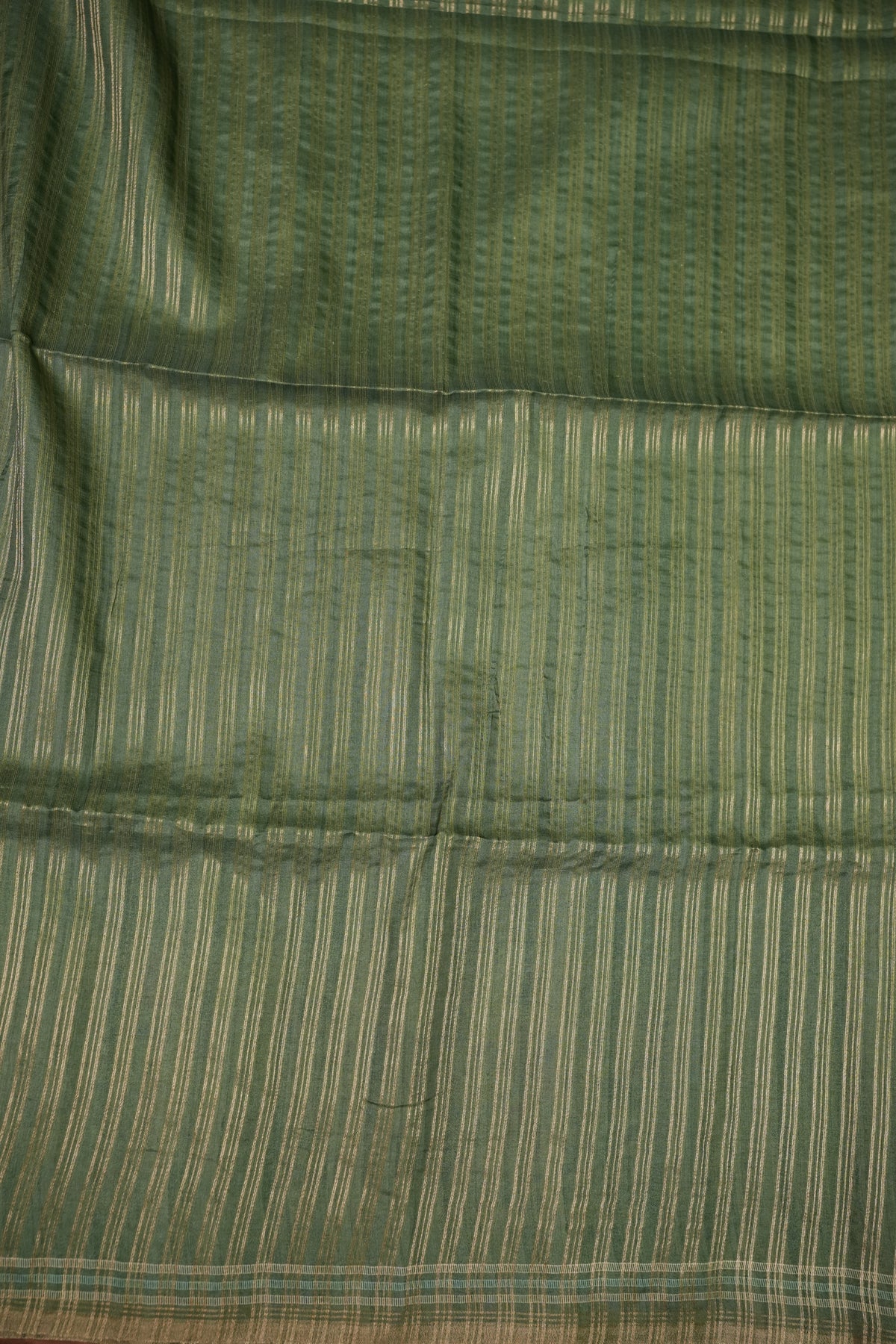 Semi Tussar Saree with Kalamkari Printed Pallu & Striped Blouse – Sage Green
