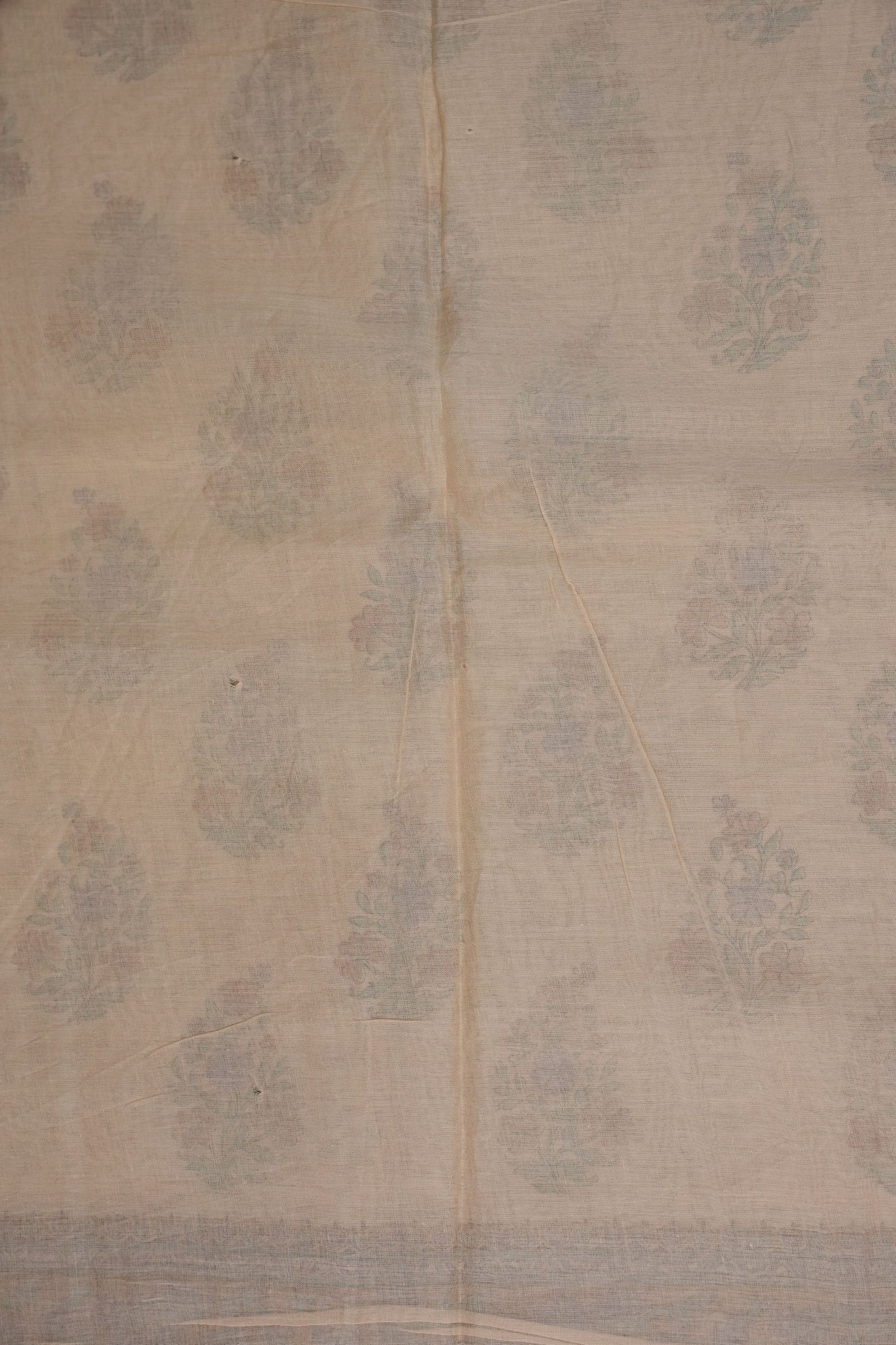Elegant Pastel Floral cotton Saree – Soft Ivory with Multicolor Woven Buttas