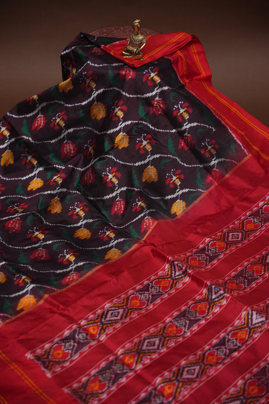 Pure Ikkat Soft Silk Saree - Black & Red