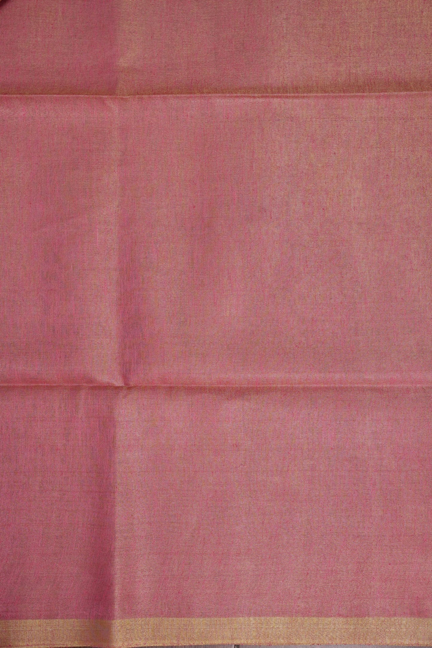 Tissue Linen Silk Saree – Blush Pink with Subtle Gold Zari Border