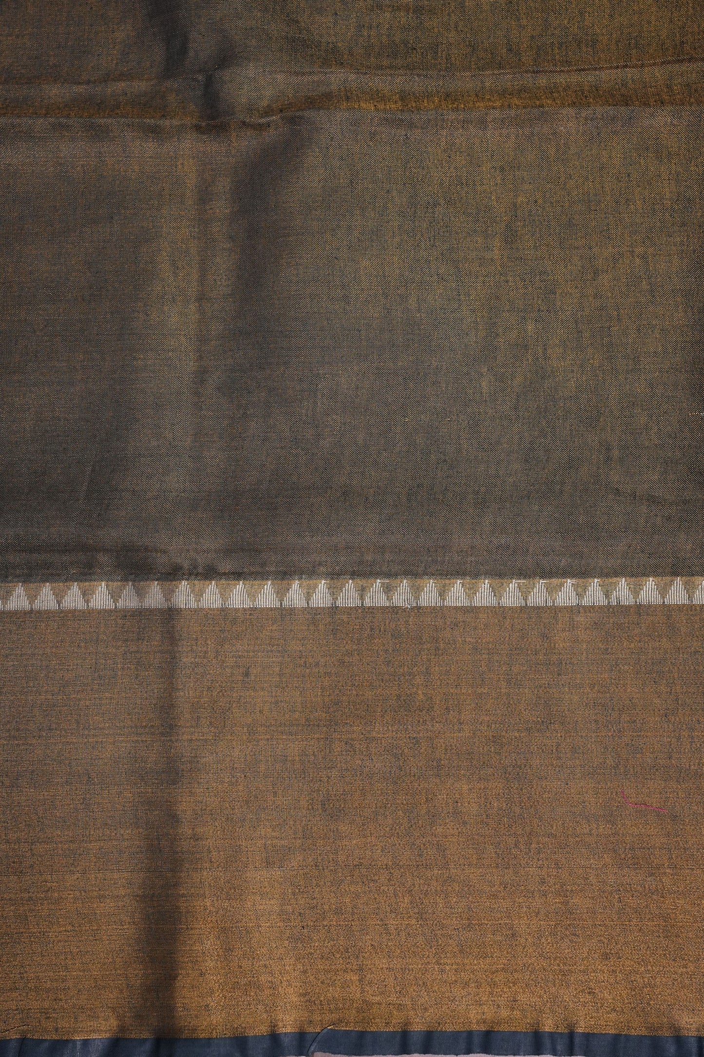 Tissue Linen Silk Saree – Antique Gold & Charcoal Grey with Temple Border