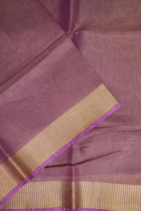 Rose Pink & Champagne Gold Tissue Linen Saree with Zari Border