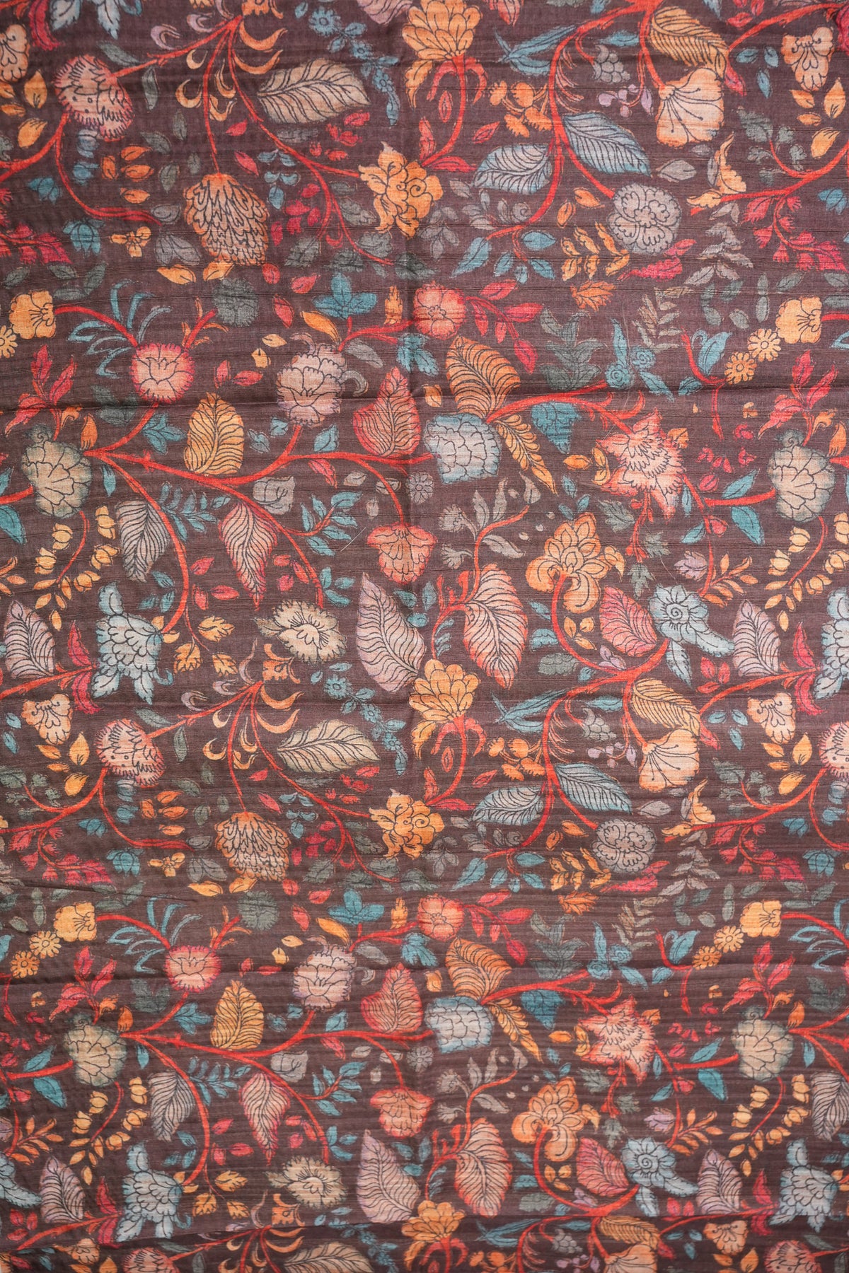 Soft Tussar Raw Silk Saree with Kalamkari Printed Blouse – Coffee Brown